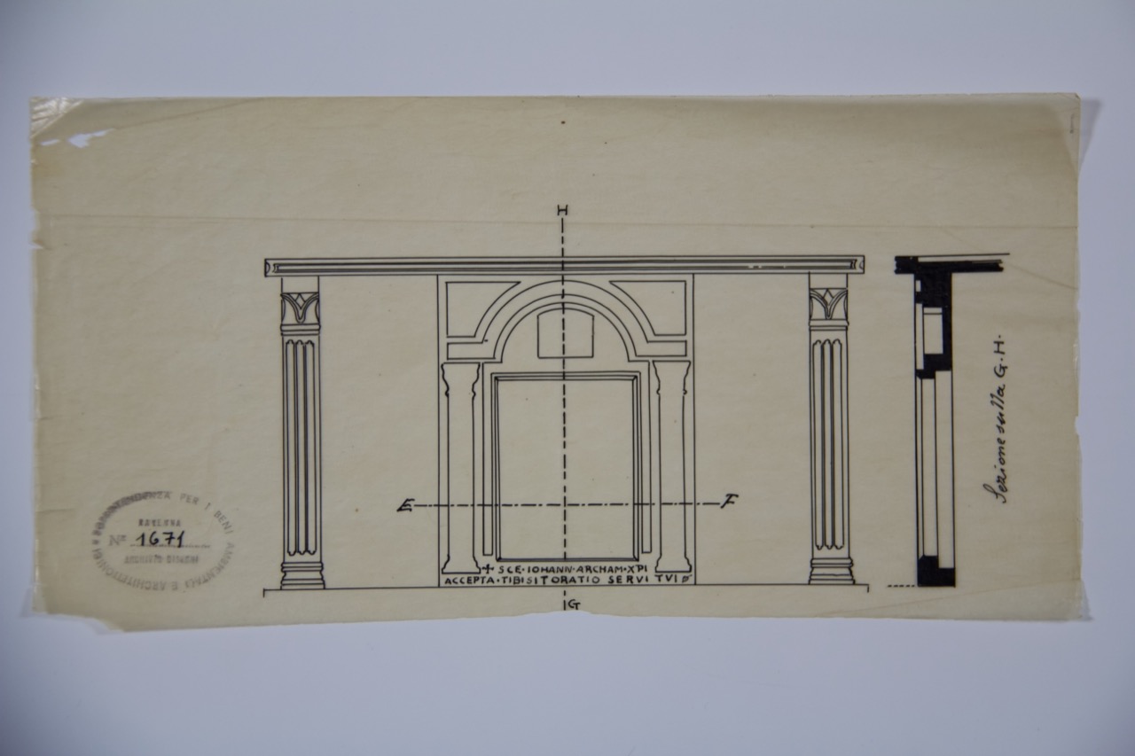 disegno architettonico, Ricostruzione del fronte della basilica di San Giovanni Evangelista di Ravenna di Azzaroni, Alessandro (XX)