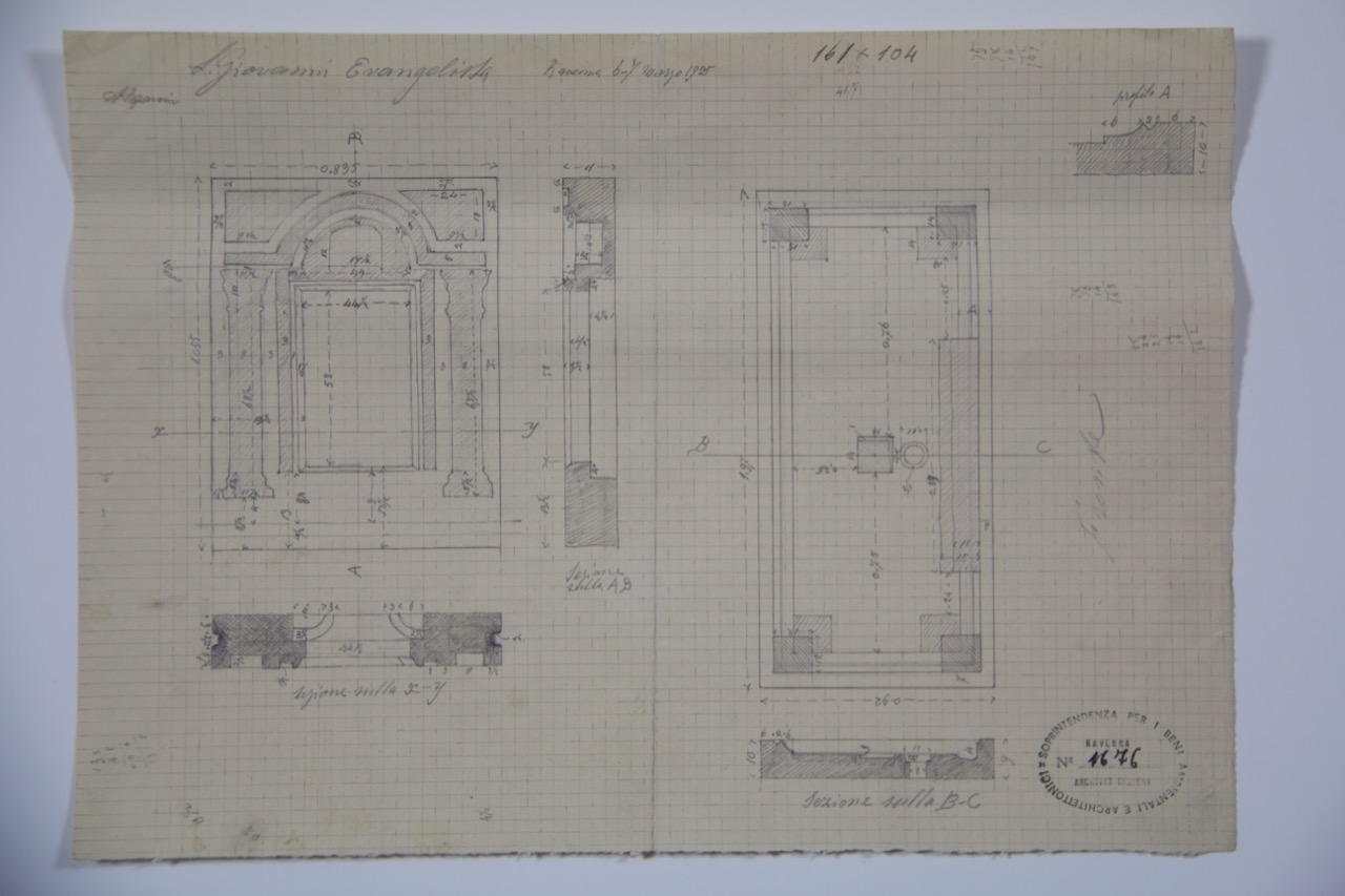 disegno architettonico, Rilievi dell'altare della basilica di San Giovanni Evangelista di Ravenna di Azzaroni, Alessandro (XX)