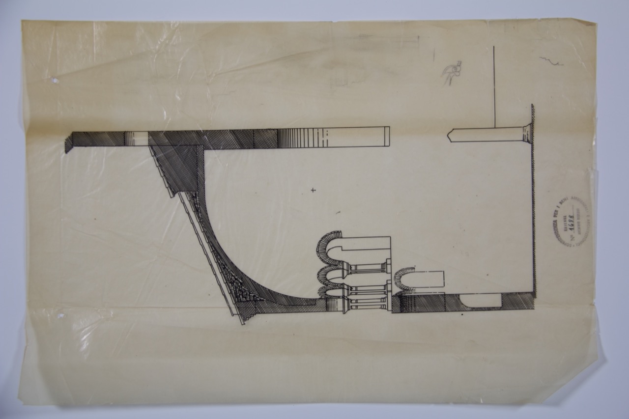 disegno architettonico, Sezione trasversale della basilica di San Giovanni Evangelista di Ravenna di Anonimo italiano (XX)