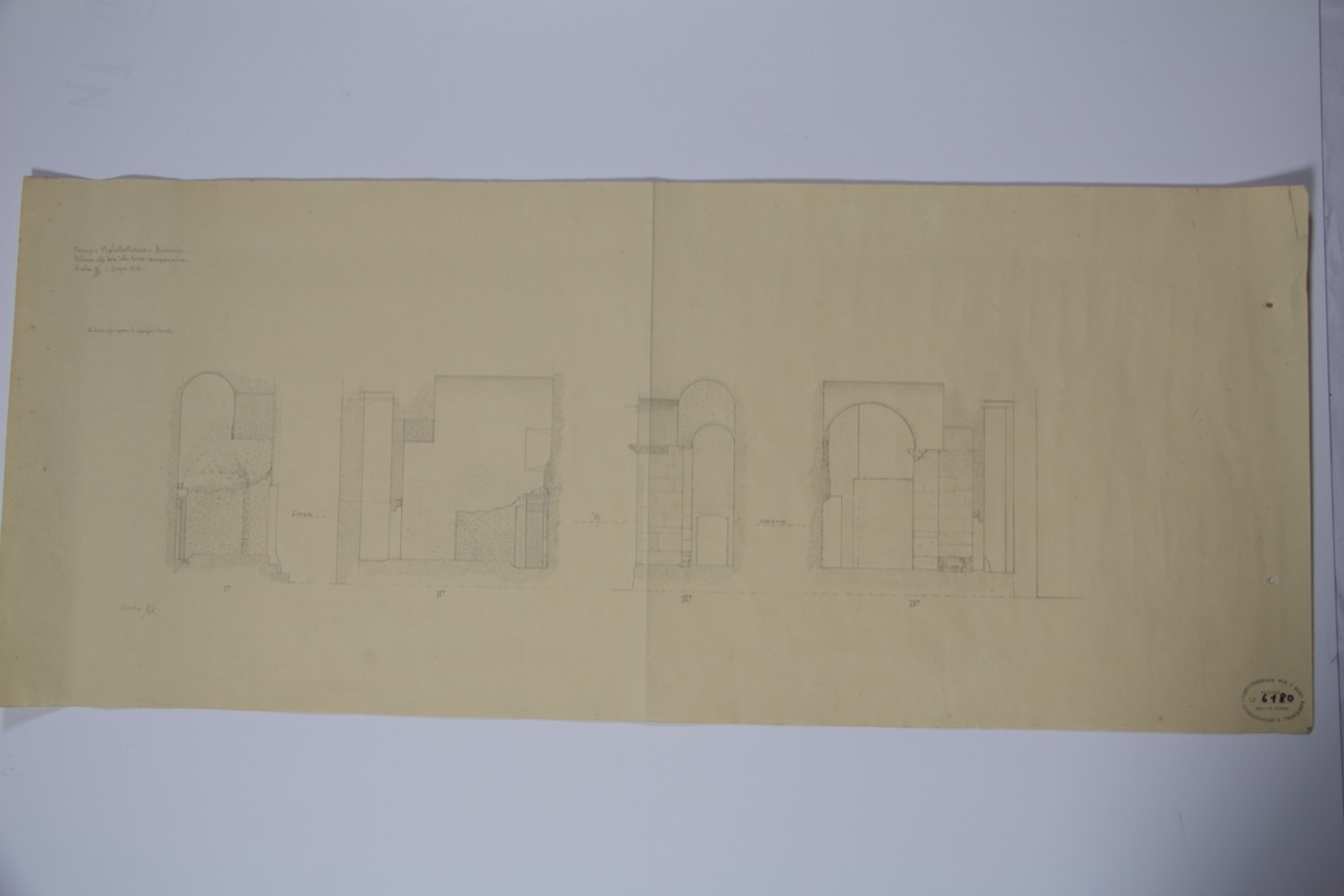 disegno architettonico, Rimini, Tempio Malatestiano, rilievo alla base della torre campanaria, sezioni di Anonimo italiano (XX)