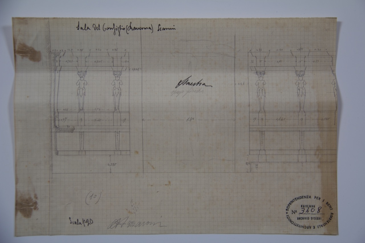 disegno architettonico, Scanni della Sala del Consiglio del Palazzo Comunale di Ravenna di Azzaroni, Alessandro (XX)