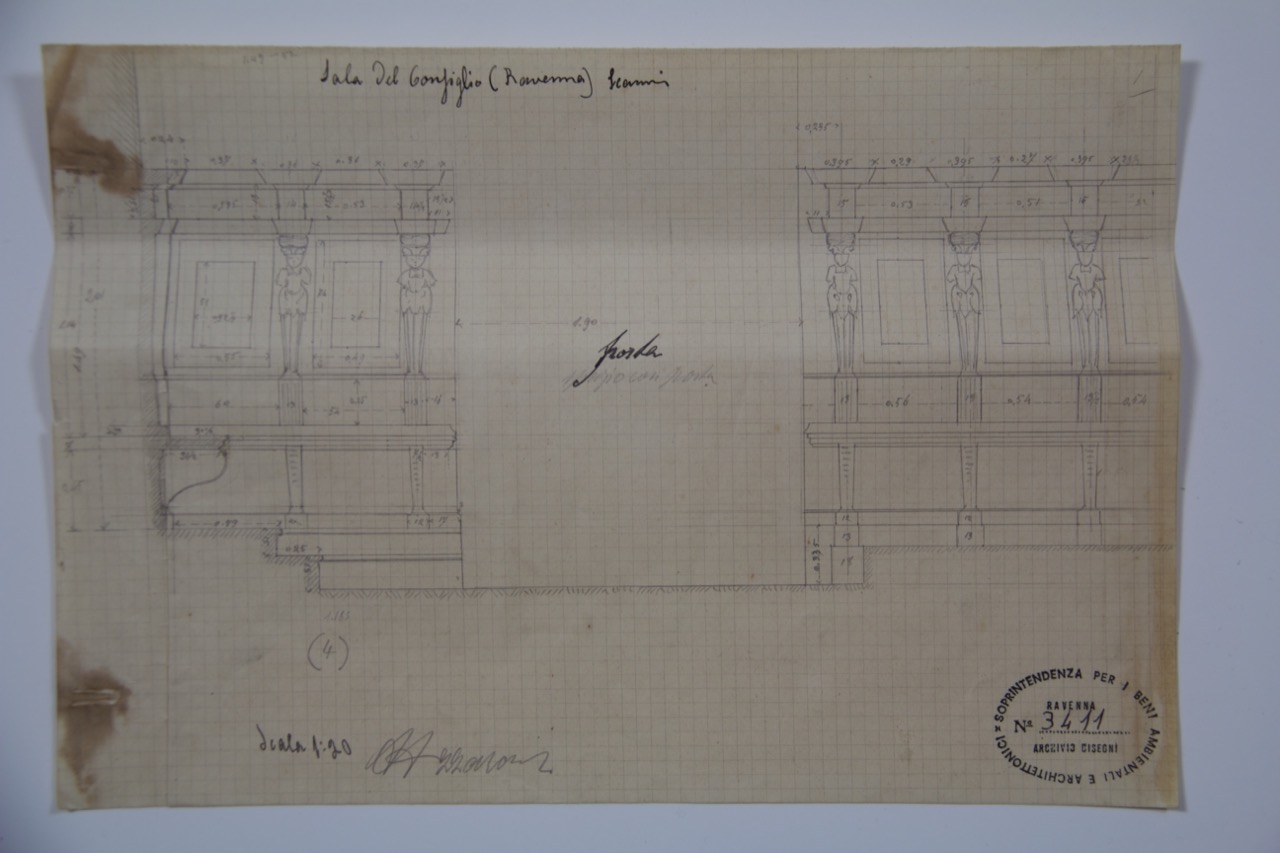 disegno architettonico, Scanni della Sala del Consiglio del Palazzo Comunale di Ravenna di Azzaroni, Alessandro (XX)