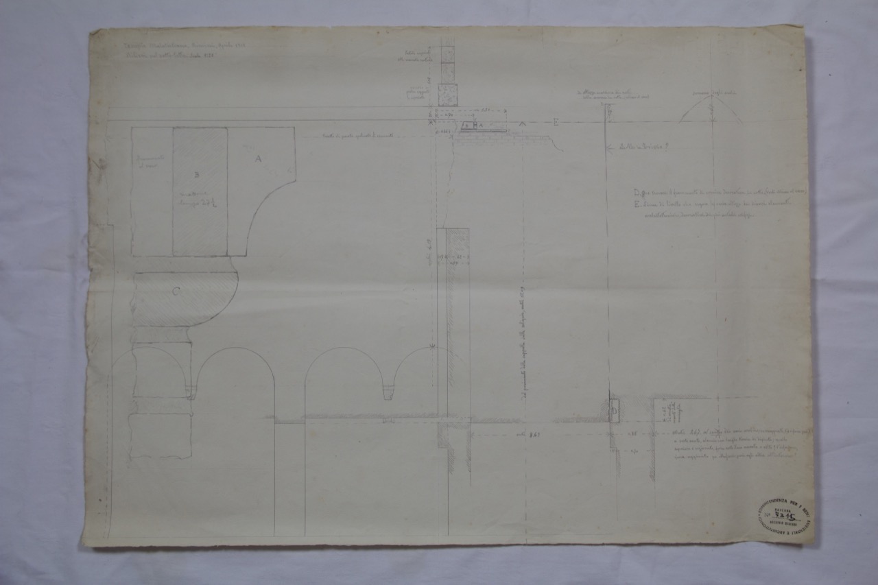 disegno architettonico, Rimini, Tempio Malatestiano, rilievi nel sottotetto di Anonimo italiano (XX)