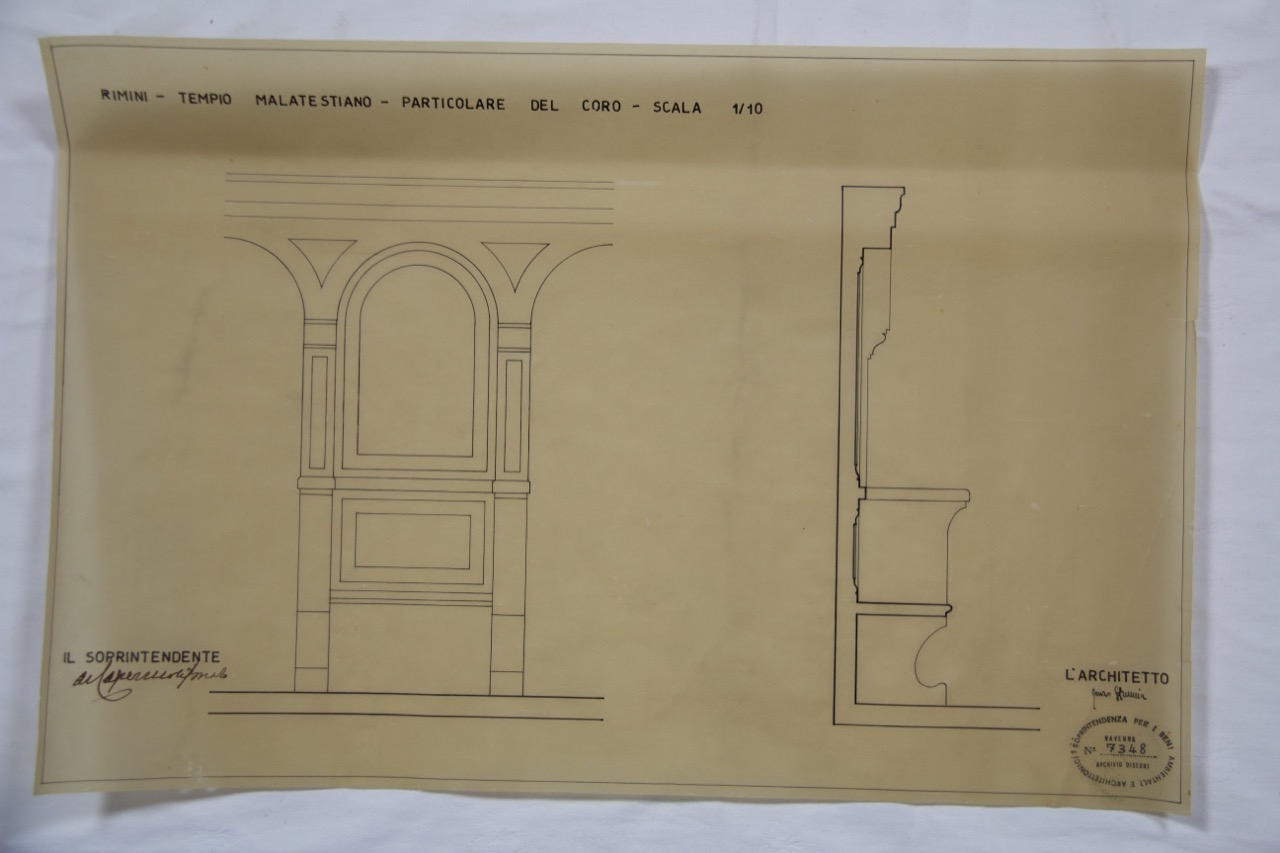 disegno architettonico, Rimini, Tempio Malatestiano, particolare del coro di Strumia, Renzo (XX)