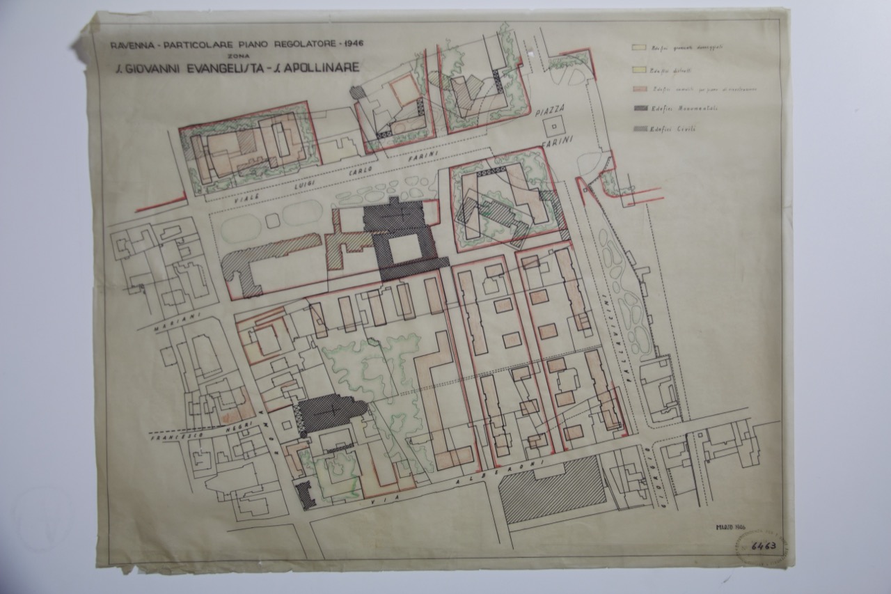 disegno architettonico, Piano regolatore della zona della basilica di San Giovanni Evangelista di Ravenna di Anonimo italiano (XX)