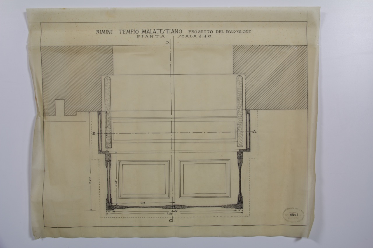 disegno architettonico, Rimini, Tempio Malatestiano, progetto del bussolone, pianta di Anonimo italiano (XX)