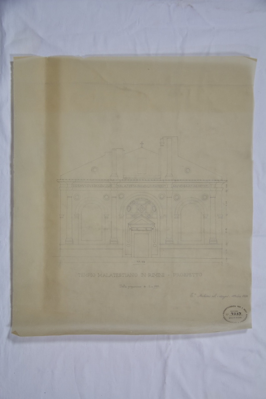 disegno architettonico, Rimini, Tempio Malatestiano, facciata, rilievo e disegno di Meluzzi, E (XIX)