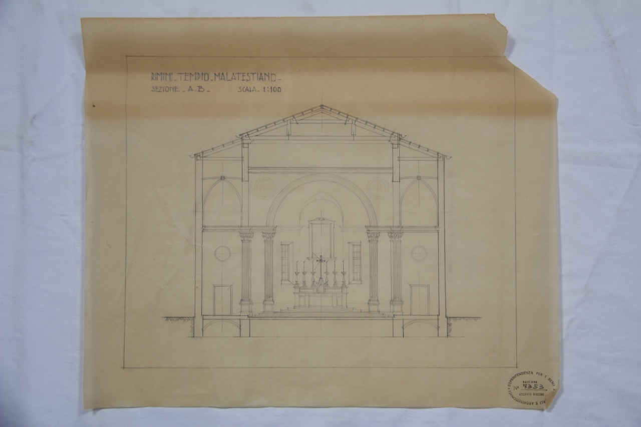 disegno architettonico, Rimini, Tempio Malatestiano, sezione A-B di Anonimo italiano (XX)