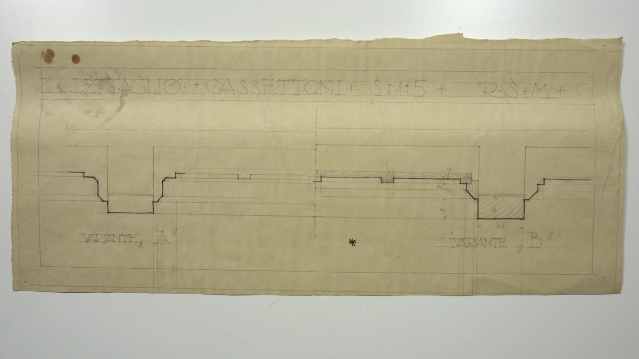 disegno architettonico, Dettaglio dei cassettoni del soffitto della basilica di San Francesco di Ravenna di Anonimo italiano (XX)