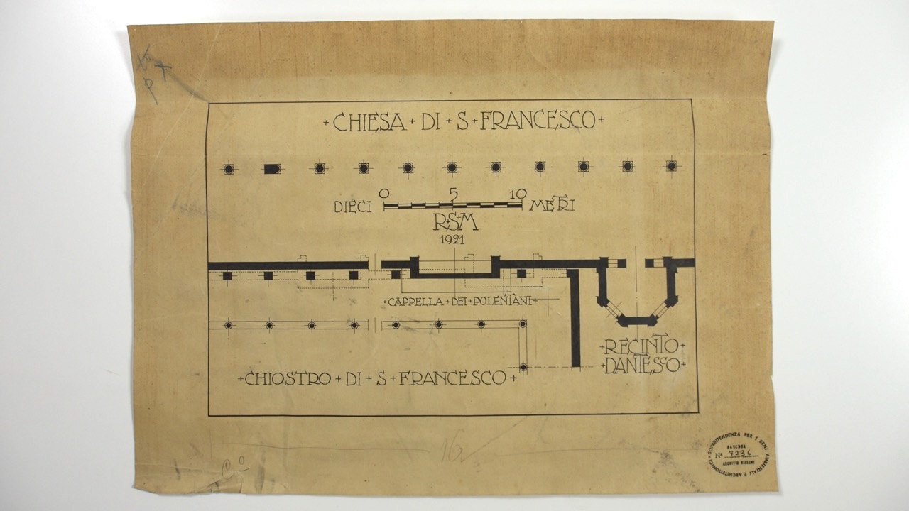 disegno architettonico, Chiostro della basilica di San Francesco di Ravenna di Anonimo italiano (XX)