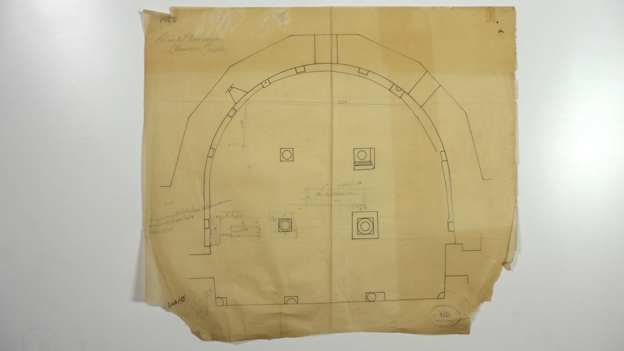 disegno architettonico, Pianta della cripta con la tomba del vescovo Neone della basilica di San Francesco di Ravenna di Azzaroni, Alessandro (XX)