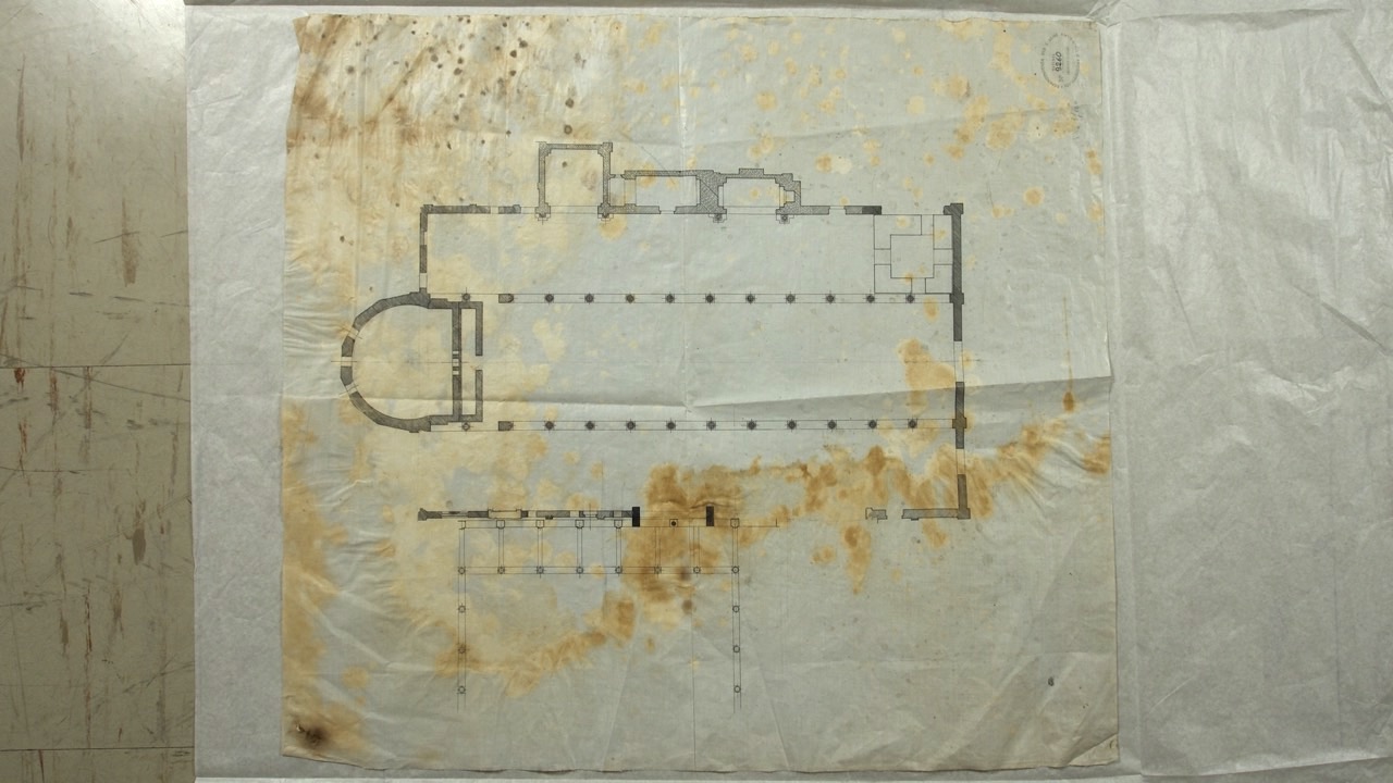 disegno architettonico, Pianta della chiesa e del chiostro a sinistra della basilica di San Francesco di Ravenna di Anonimo italiano (XX)