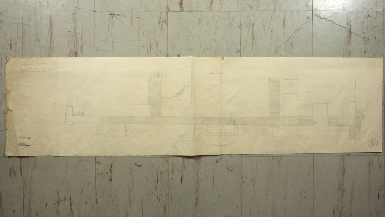 disegno architettonico, Pianta dello scavo praticato lungo la facciata e all'esterno della basilica di San Francesco di Ravenna di Azzaroni, Alessandro (XX)