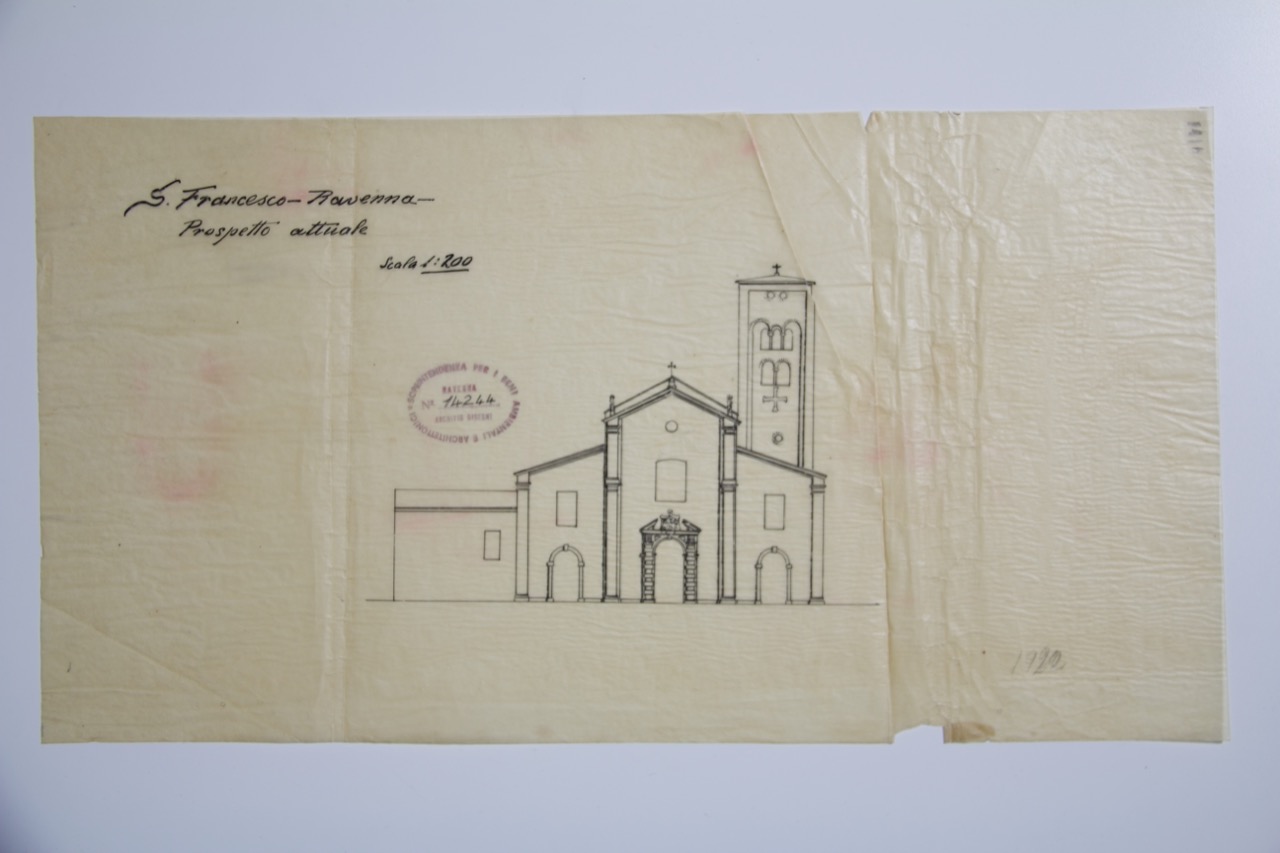 disegno architettonico, Prospetto della Basilica di San Francesco di Ravenna di Anonimo italiano (XX)