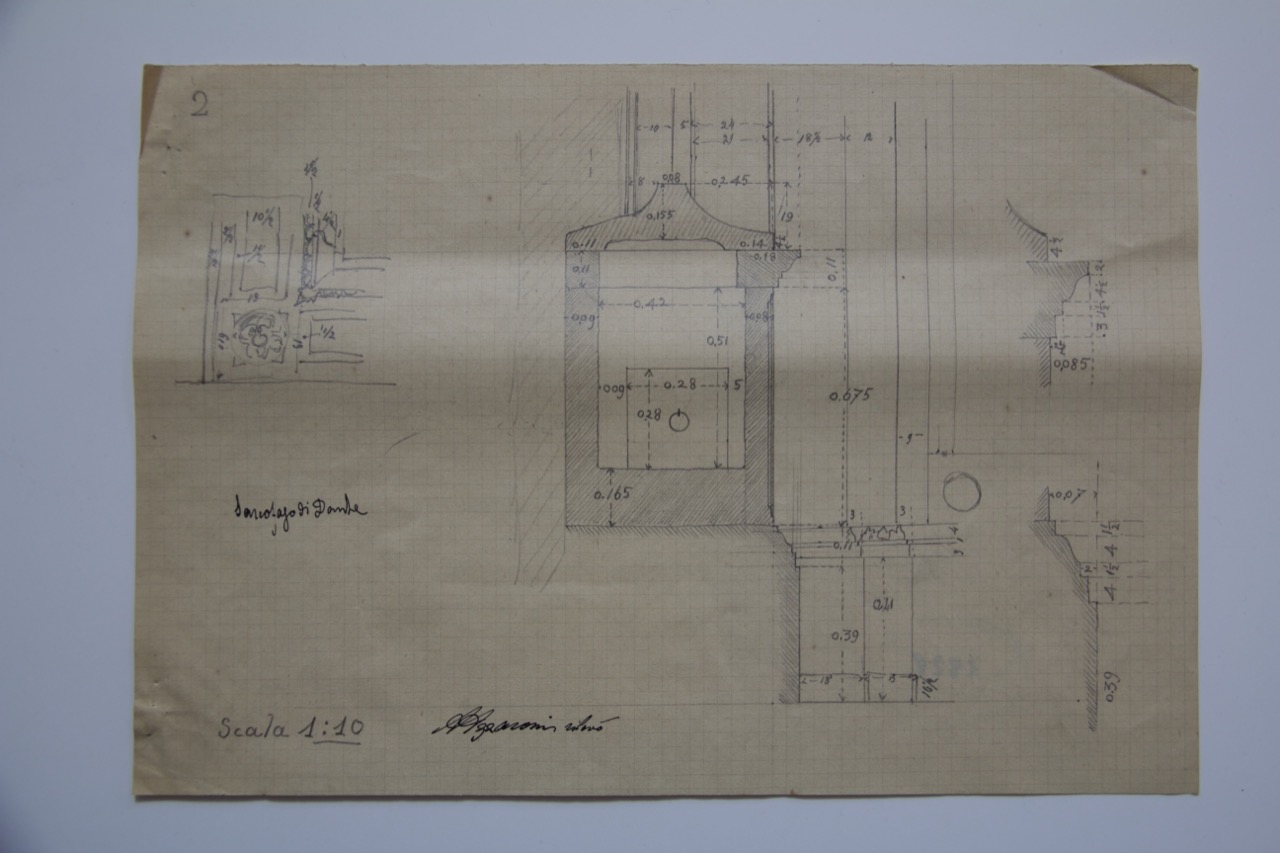 disegno architettonico, Rilievo del sarcofago della Tomba di Dante di Ravenna di Azzaroni, Alessandro (XX)