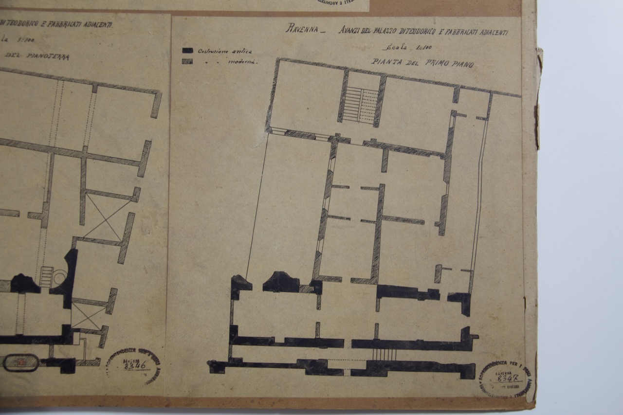 disegno architettonico, Pianta del primo piano degli avanzi del palazzo di Teodorico di Ravenna e fabbricati adiacenti di Anonimo italiano (XIX-XX)