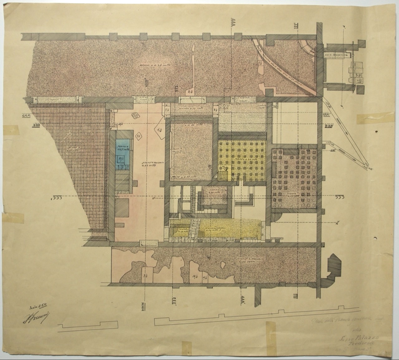 disegno architettonico, Parte della pianta generale dello scavo del palazzo di Teodorico di Ravenna di Azzaroni, Alessandro (XX)