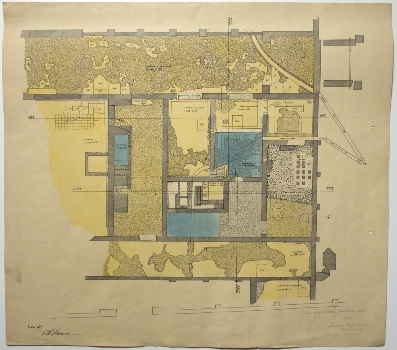 disegno architettonico, Parte della pianta generale dello scavo del palazzo di Teodorico di Ravenna di Azzaroni, Alessandro (XX)