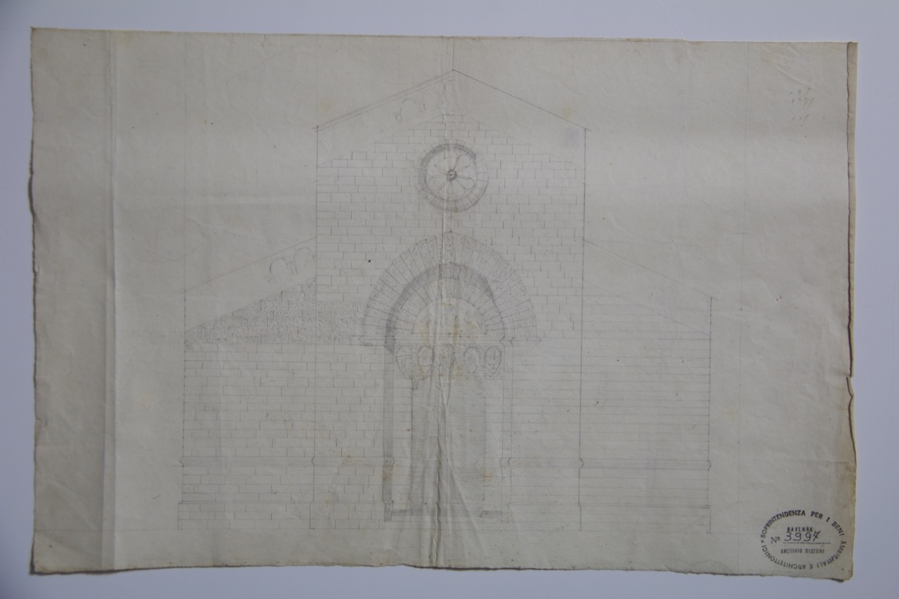 disegno architettonico, Progetto di sistemazione della facciata della abbazia di San Mercuriale di Forlì di Anonimo italiano (XIX-XX)