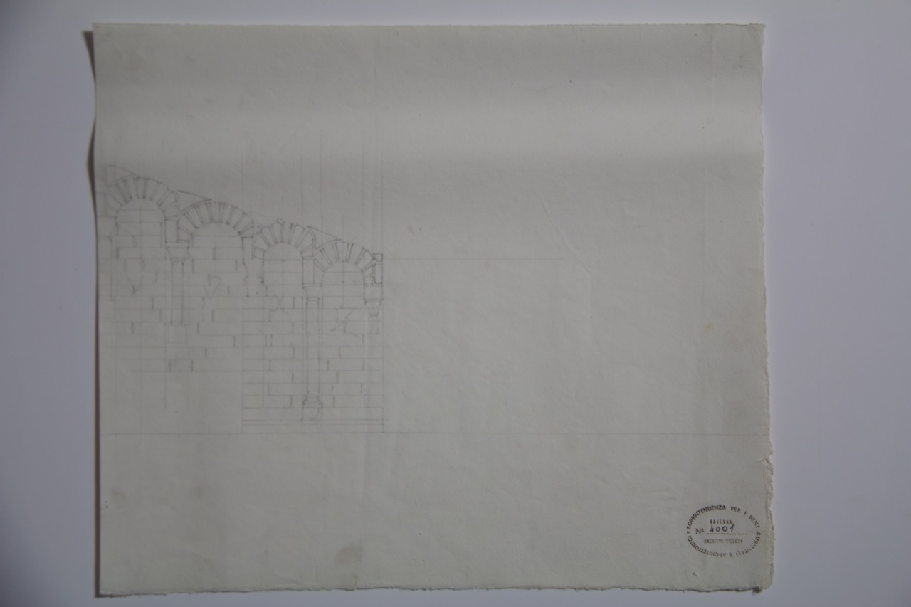 disegno architettonico, Rilievo degli archetti pensili della facciata della abbazia di San Mercuriale di Forlì di Ecchia, Costantino (XX)