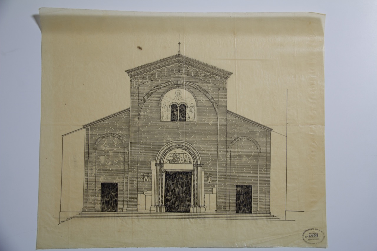 disegno architettonico, Prospetto della facciata della abbazia di San Mercuriale di Forlì di Anonimo italiano (XIX-XX)