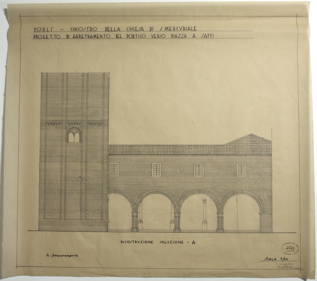 disegno architettonico, Progetto di arretramento del portico della abbazia di San Mercuriale di Forlì di Farroni, Renato (XX)