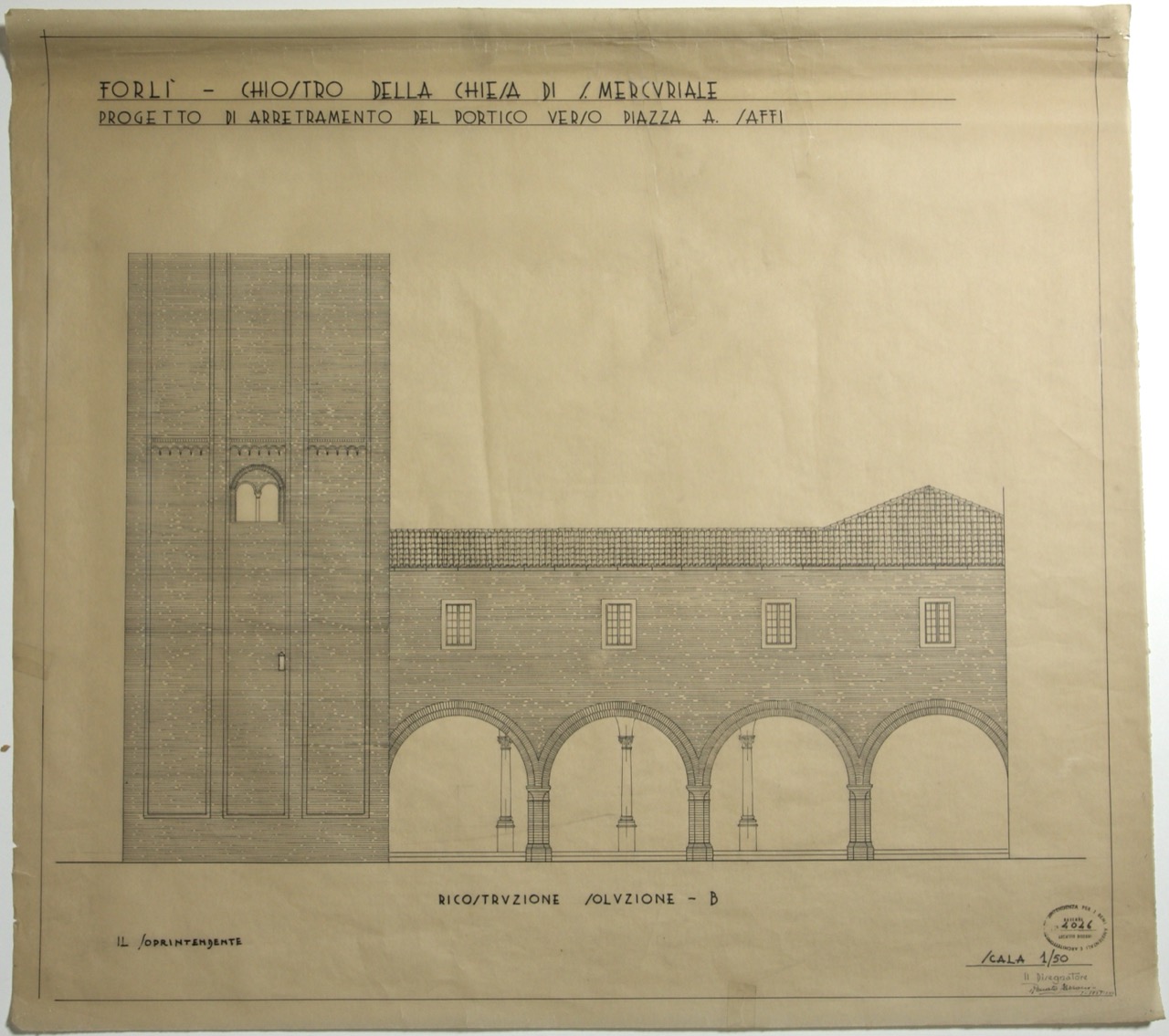 disegno architettonico, Progetto di arretramento del portico della abbazia di San Mercuriale di Forlì di Farroni, Renato (XX)