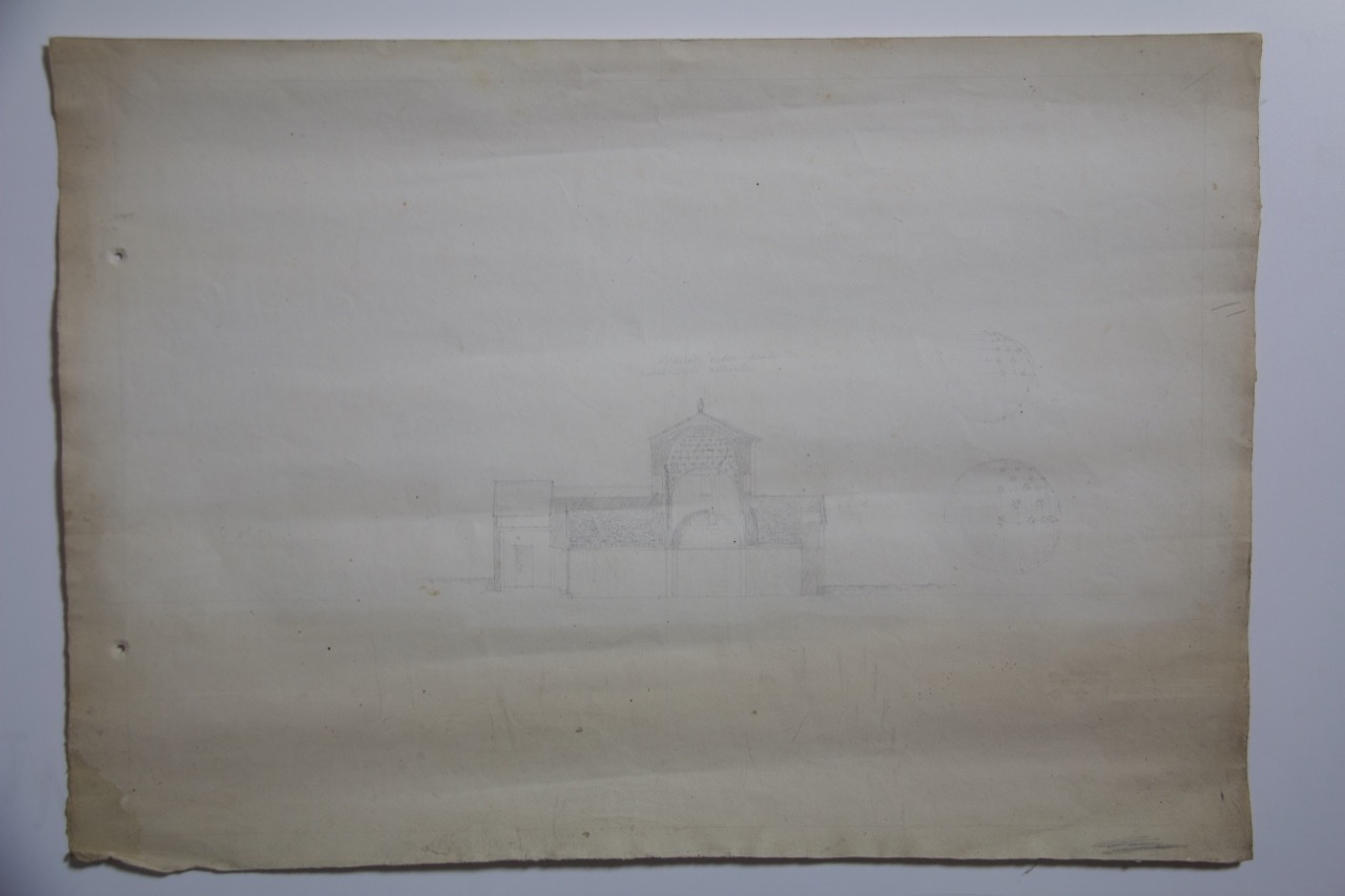 disegno architettonico, Sezione trasversale del Mausoleo di Galla Placidia di Ravenna di Anonimo italiano (XX)
