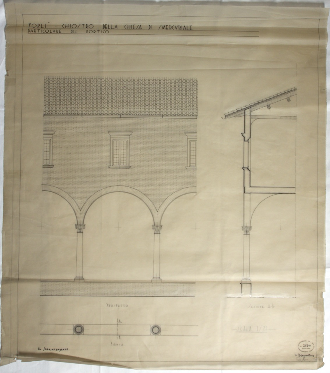 disegno architettonico, Chiostro della abbazia di San Mercuriale di Forlì di Farroni, Renato (XX)