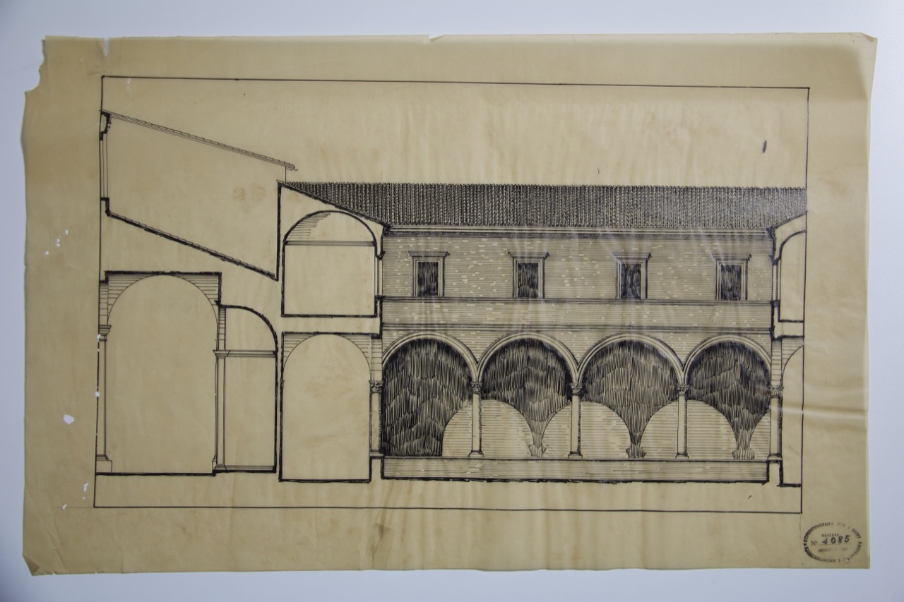 disegno architettonico, Chiostro della abbazia di San Mercuriale di Forlì di Anonimo italiano (XIX-XX)