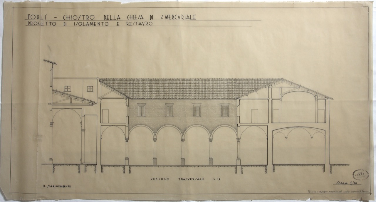 disegno architettonico, Chiostro della abbazia di San Mercuriale di Forlì di Farroni, Renato (XX)