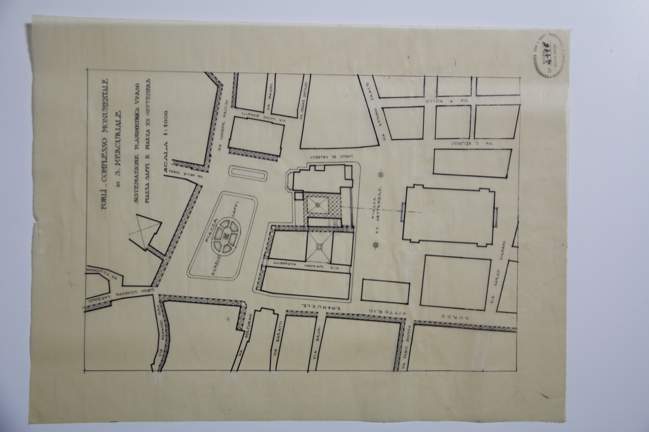 disegno architettonico, Sistemazione planimetrica della abbazia di San Mercuriale di Forlì di Anonimo italiano (XIX-XX)