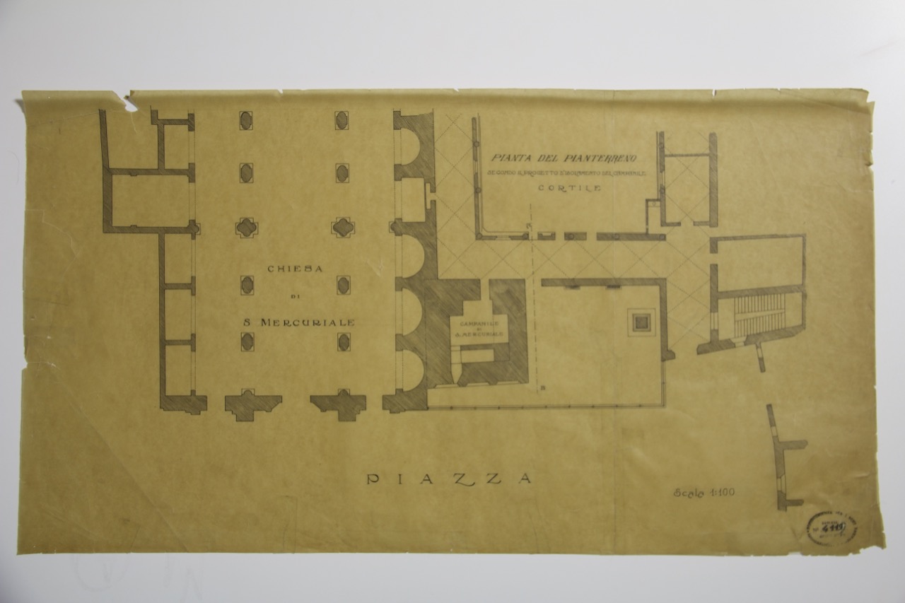 disegno architettonico, Planimetria della abbazia di San Mercuriale di Forlì di Anonimo italiano (XIX-XX)