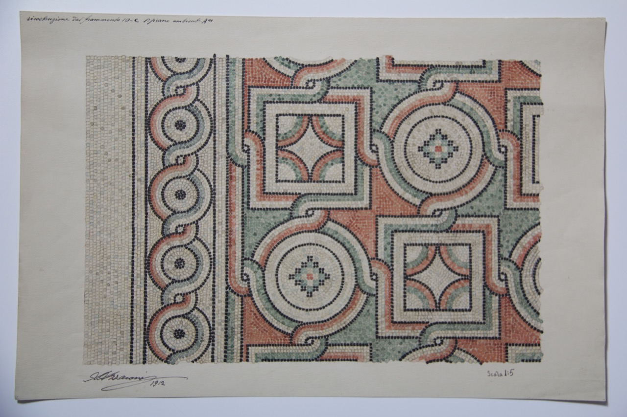 disegno architettonico, Ricostruzione del frammento del pavimento musivo del palazzo di Teodorico di Ravenna - 1° piano di Azzaroni, Alessandro (XX)
