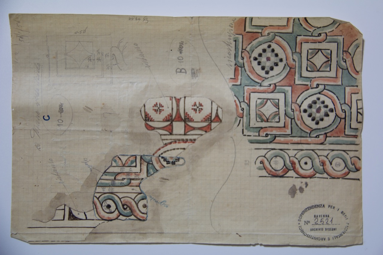 disegno architettonico, Rilievo di lacerto musivo del palazzo di Teodorico di Ravenna - 1° piano di Azzaroni, Alessandro (XX)