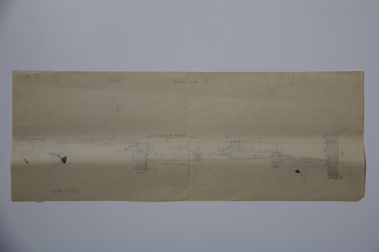 disegno architettonico, Sezione di un rilievo del palazzo di Teodorico di Ravenna di Anonimo italiano (XX)