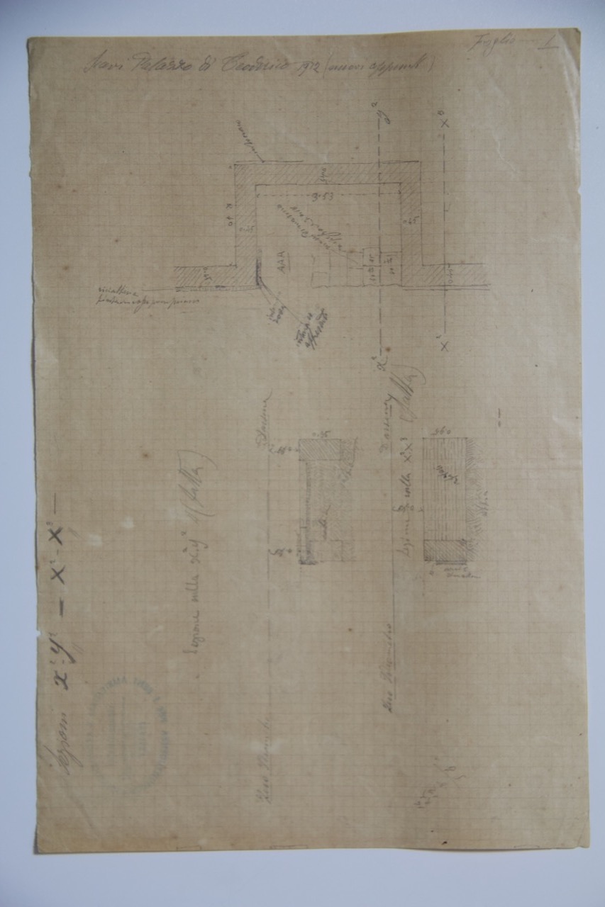 disegno architettonico, Sezione di un rilievo del palazzo di Teodorico di Ravenna di Azzaroni, Alessandro (XX)