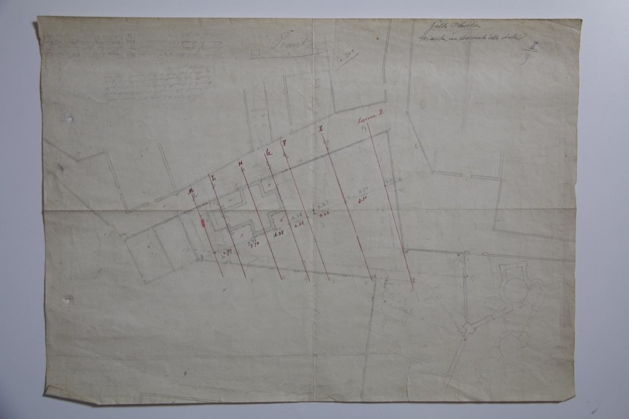 disegno architettonico, Pianta con tracciato della cinta del Mausoleo di Galla Placidia di Ravenna di Ranuzzi, Alessandro (XIX-XX)