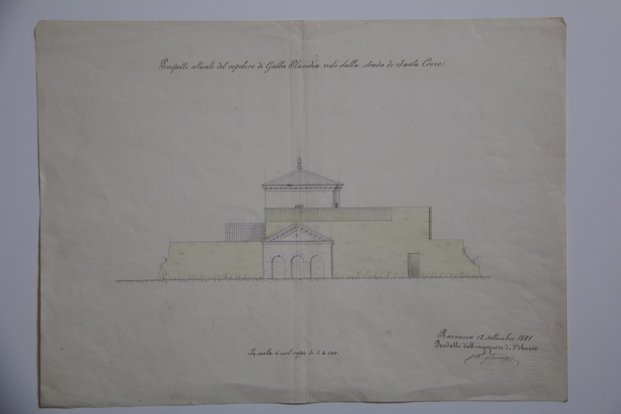 disegno architettonico, Prospetto del Mausoleo di Galla Placidia di Ravenna di Ranuzzi, Alessandro (XIX)