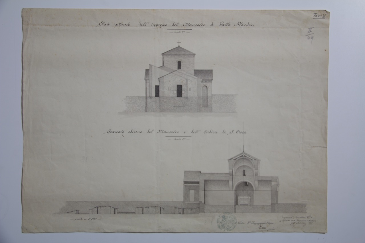 disegno architettonico, Prospetti del Mausoleo di Galla Placidia di Ravenna di Ranuzzi, Alessandro (XIX)