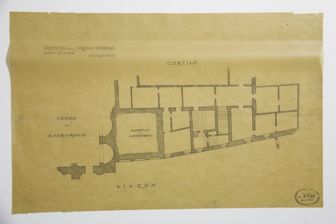 disegno architettonico, Pianta del primo piano della abbazia di San Mercuriale di Forlì di Anonimo italiano (XIX-XX)