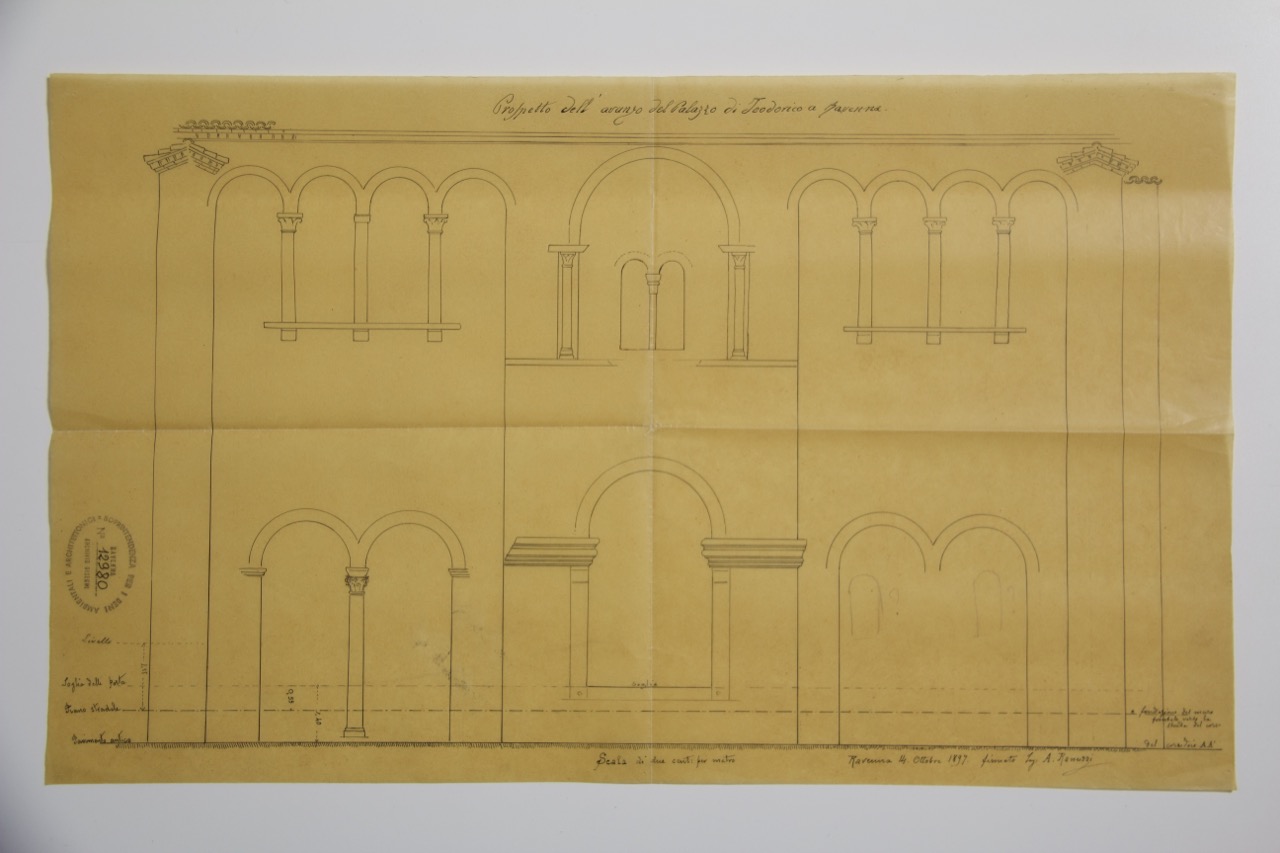 disegno architettonico, Prospetto dell’avanzo del cosidetto palazzo di Teodorico di Ranuzzi, Alessandro (XIX)