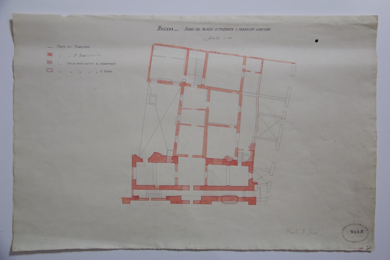 disegno architettonico, Avanzi del palazzo di Teodorico di Ravenna e fabbricati adiacenti di Anonimo italiano (XX)