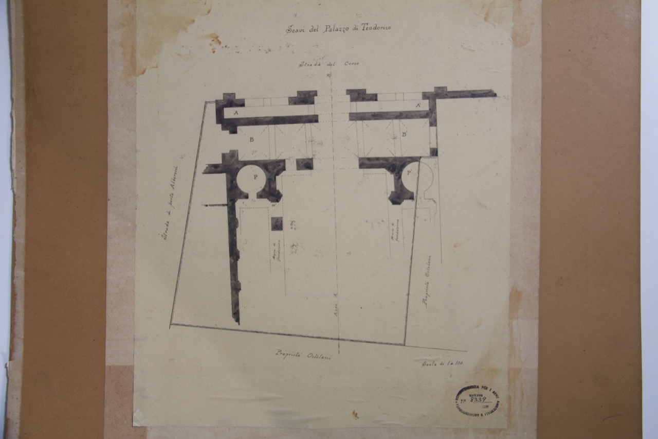 disegno architettonico, Planimetria degli scavi del Palazzo di Teodorico di Ravenna di Anonimo italiano (XIX-XX)