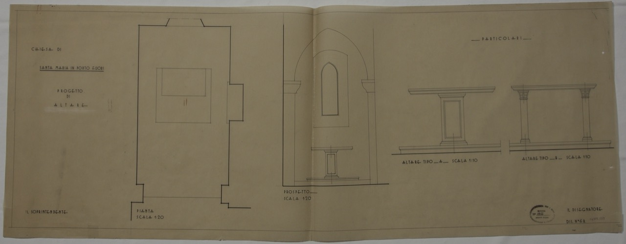 disegno architettonico, Progetto di altare della chiesa di Santa Maria in Porto Fuori di Ravenna di Anonimo italiano (XX)