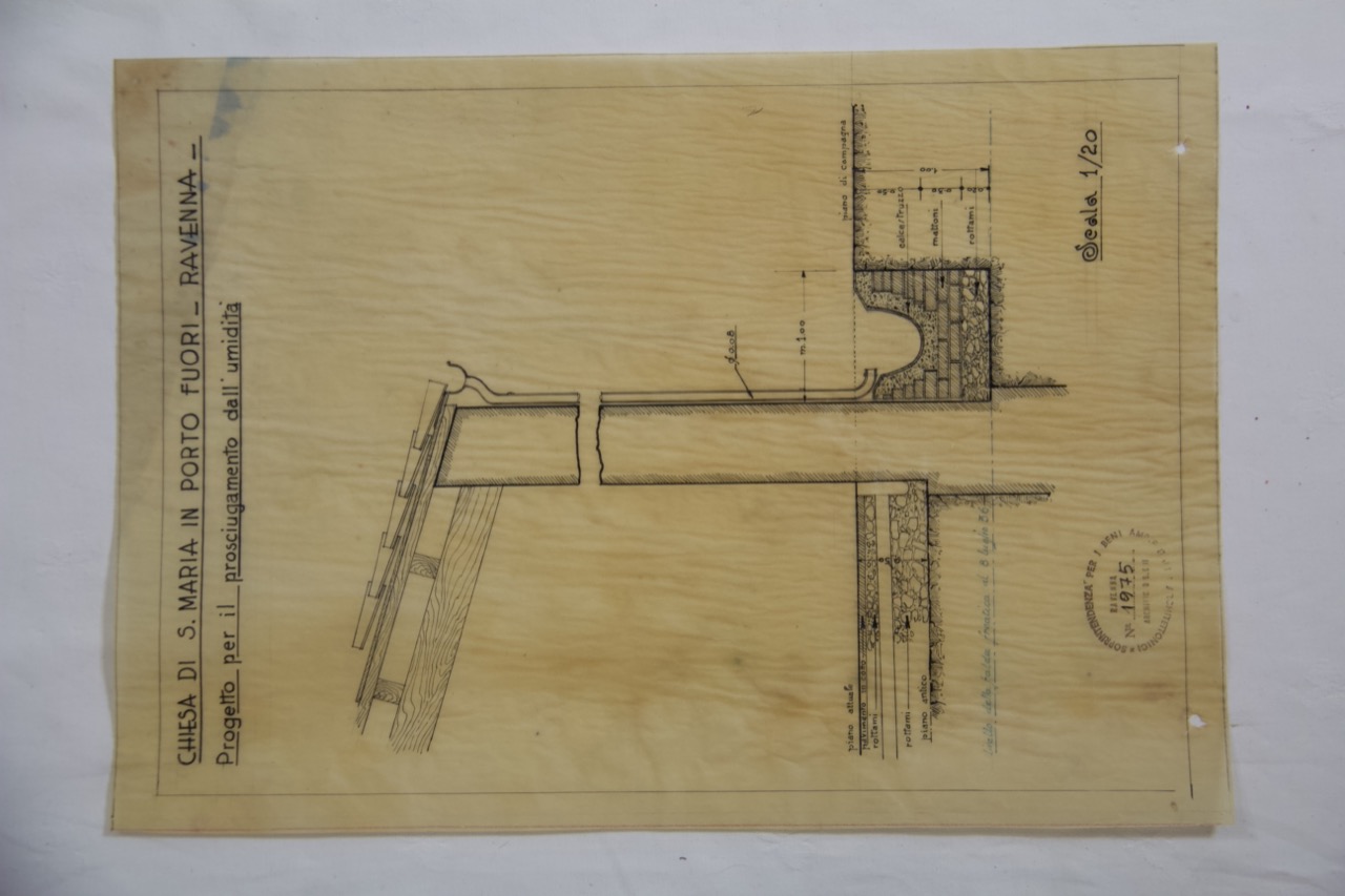 disegno architettonico, Progetto per il prosciugamento dell'umidità della chiesa di Santa Maria in Porto Fuori di Ravenna di Anonimo italiano (XX)