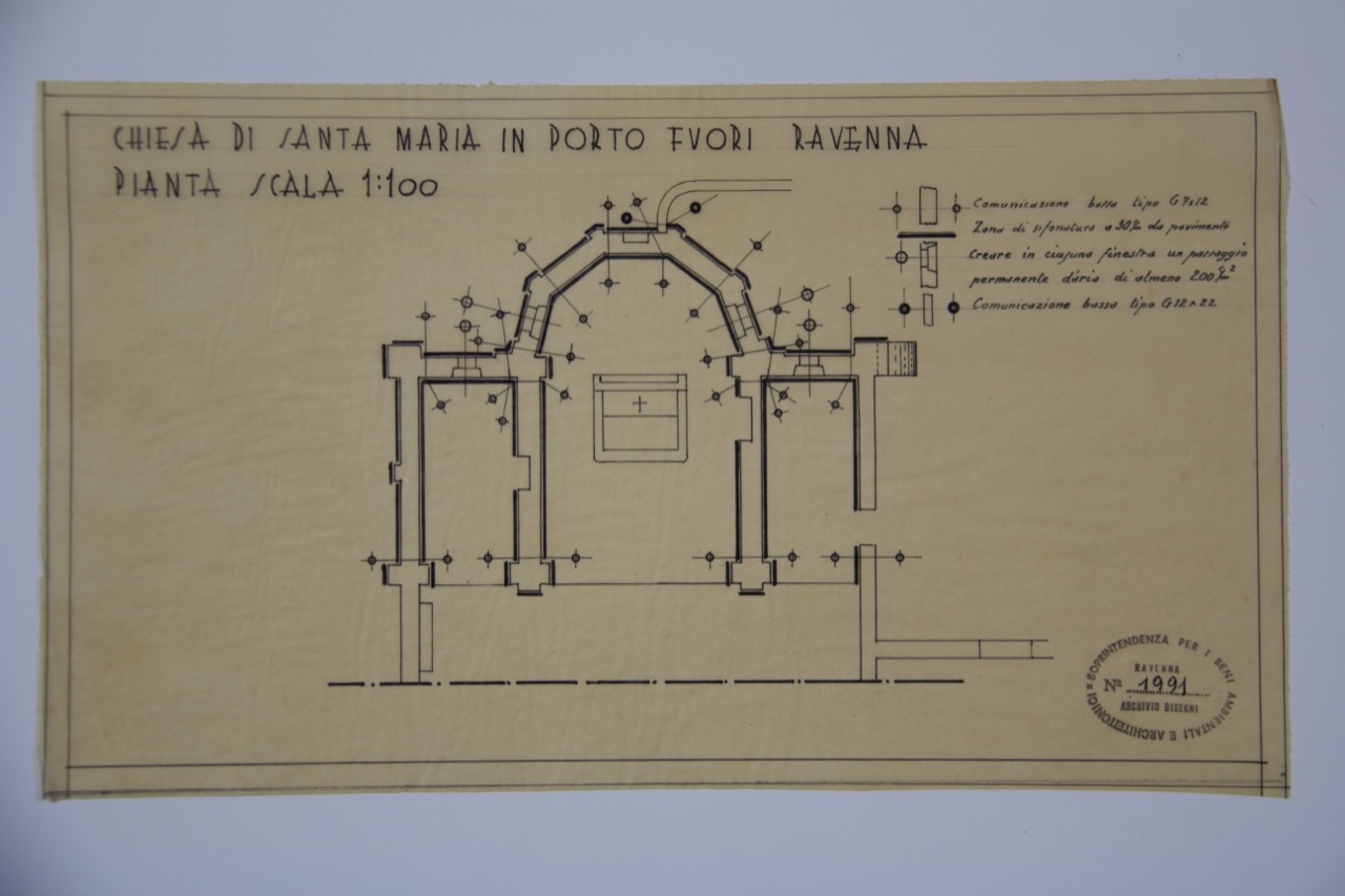 disegno architettonico, Pianta della chiesa di Santa Maria in Porto Fuori di Ravenna di Anonimo italiano (XX)