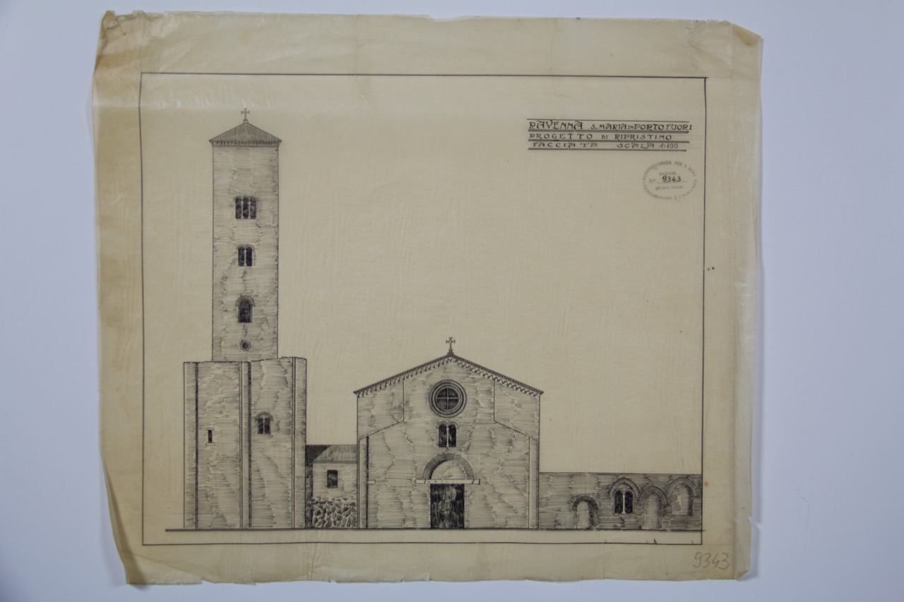 disegno architettonico, Progetto di ripristino della facciata della chiesa di Santa Maria in Porto Fuori di Ravenna di Anonimo italiano (XX)