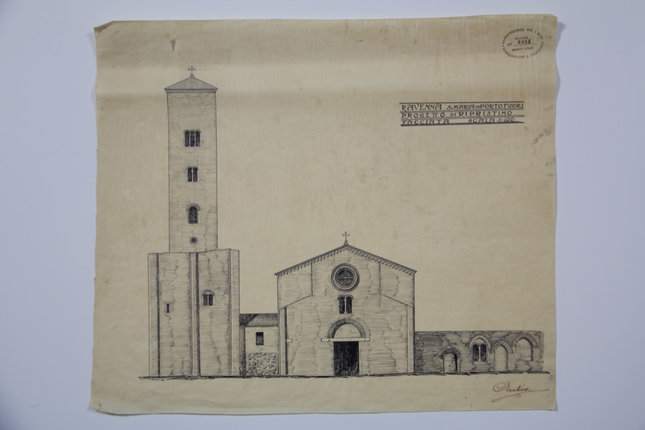 disegno architettonico, Progetto di ripristino della facciata della chiesa di Santa Maria in Porto Fuori di Ravenna di Ecchia, Costantino (XX)