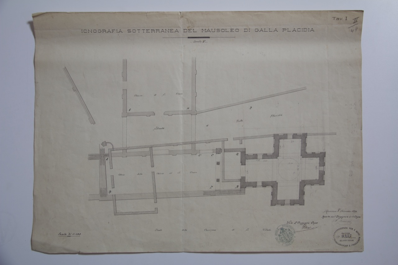 disegno architettonico, Icnografia sotterranea del Mausoleo di Galla Placidia di Ravenna di Ranuzzi, Alessandro (XIX)